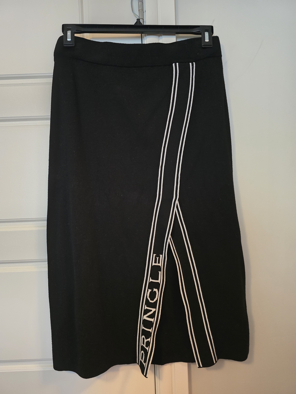 Pringle Black Midi Skirt with White Contrast Stripe and Logo